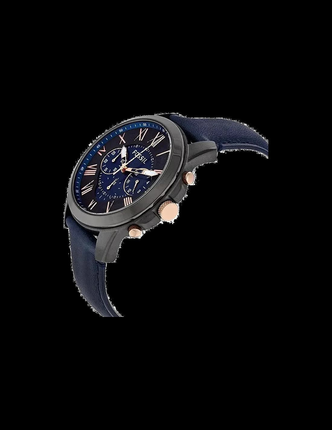 Montre Homme Fossil Grant FS5061 Chronographe Quartz Cadran Bleu Nuit Bracelet Cuir vue 4