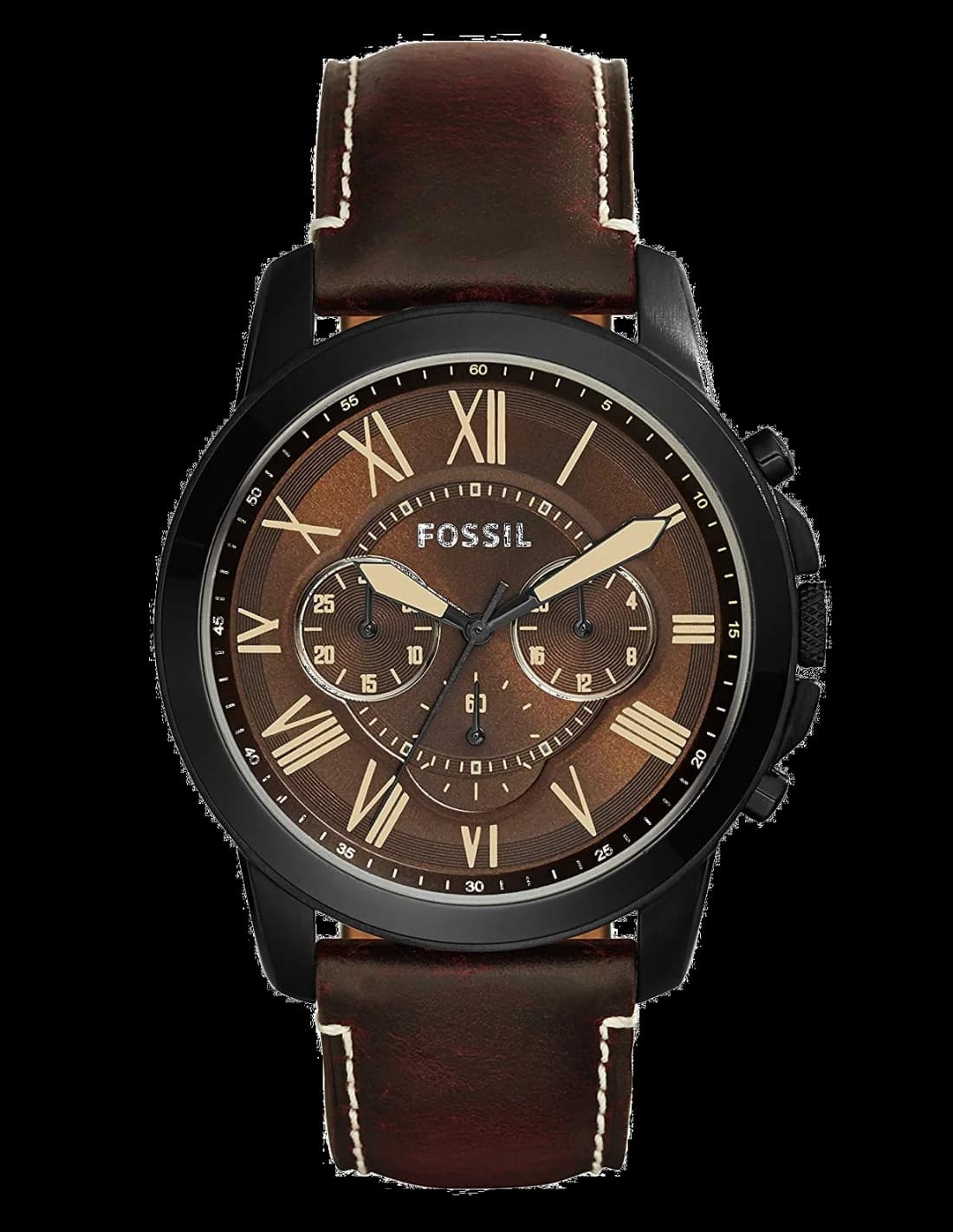 Montre Homme Fossil Grant FS5088 - Cadran Marron, Bracelet Cuir, Boîtier Acier