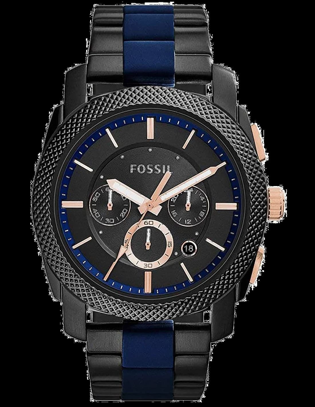 Montre Homme Fossil FS5164 - Cadran Bleu, Bracelet Acier Bicolore Bleu/Noir