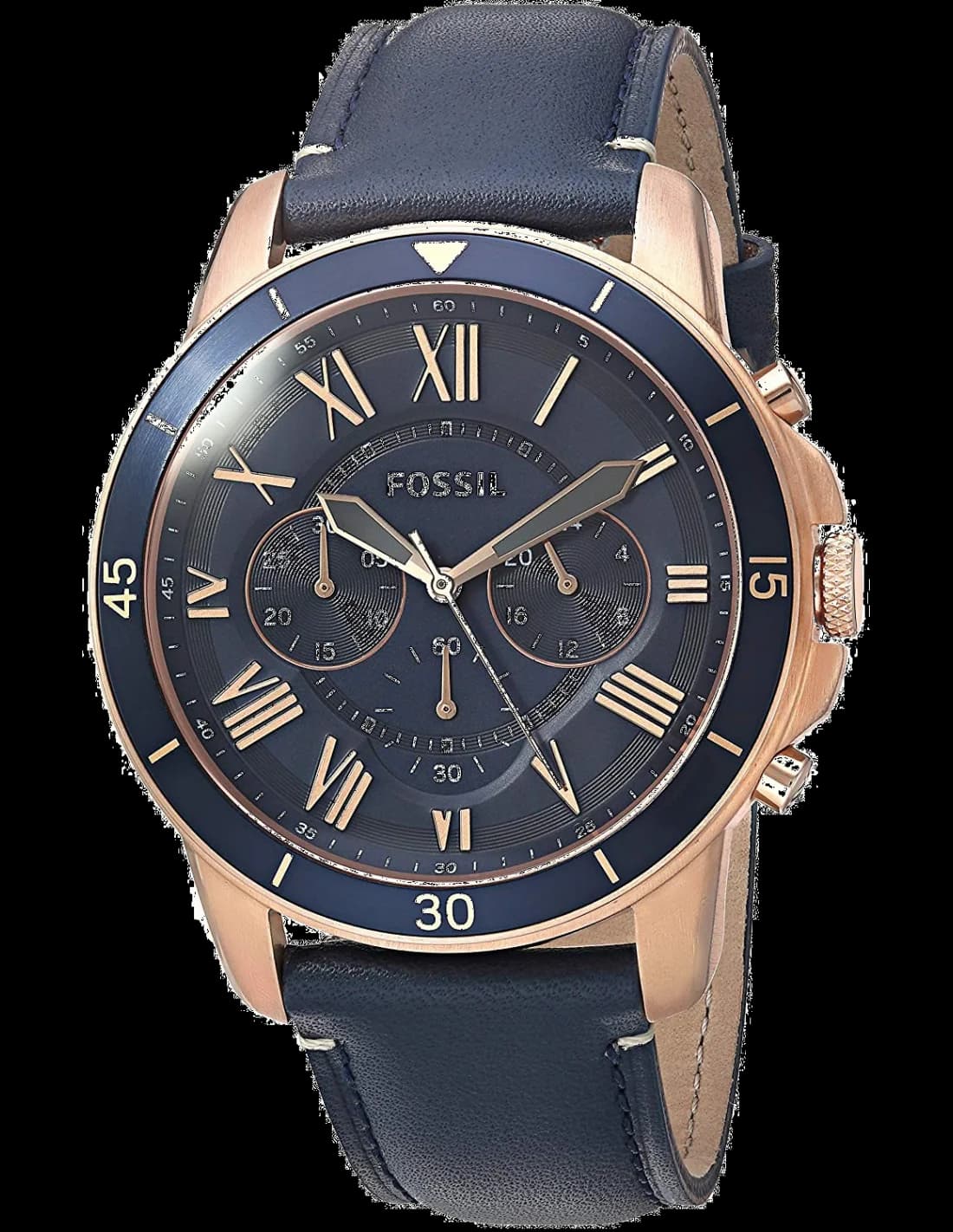 Montre Homme Fossil Grant FS5237 Chronographe Cadran Bleu Bracelet Cuir