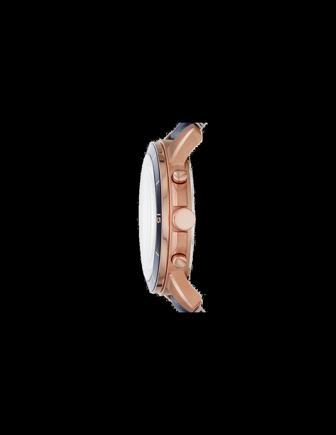 Visage cadran Fossil FS5237 avec index appliqués argentés, aiguilles luminescentes et sous-cadrans noirs pour chrono
