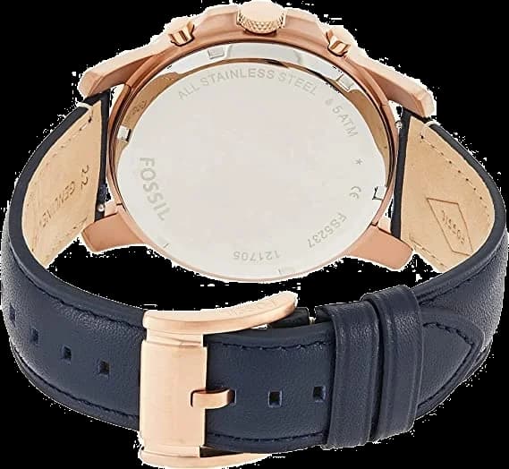 Attache bracelet Fossil FS5237 en cuir bleu cousu contrasté, boucle ardillon signée Fossil et double couture ton sur ton