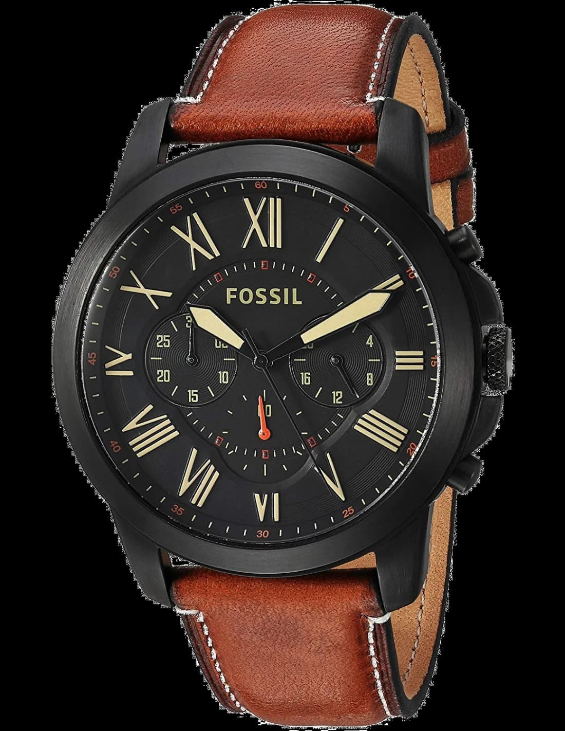 Montre Homme Fossil Grant FS5241 Cadran Noir Bracelet Cuir Marron