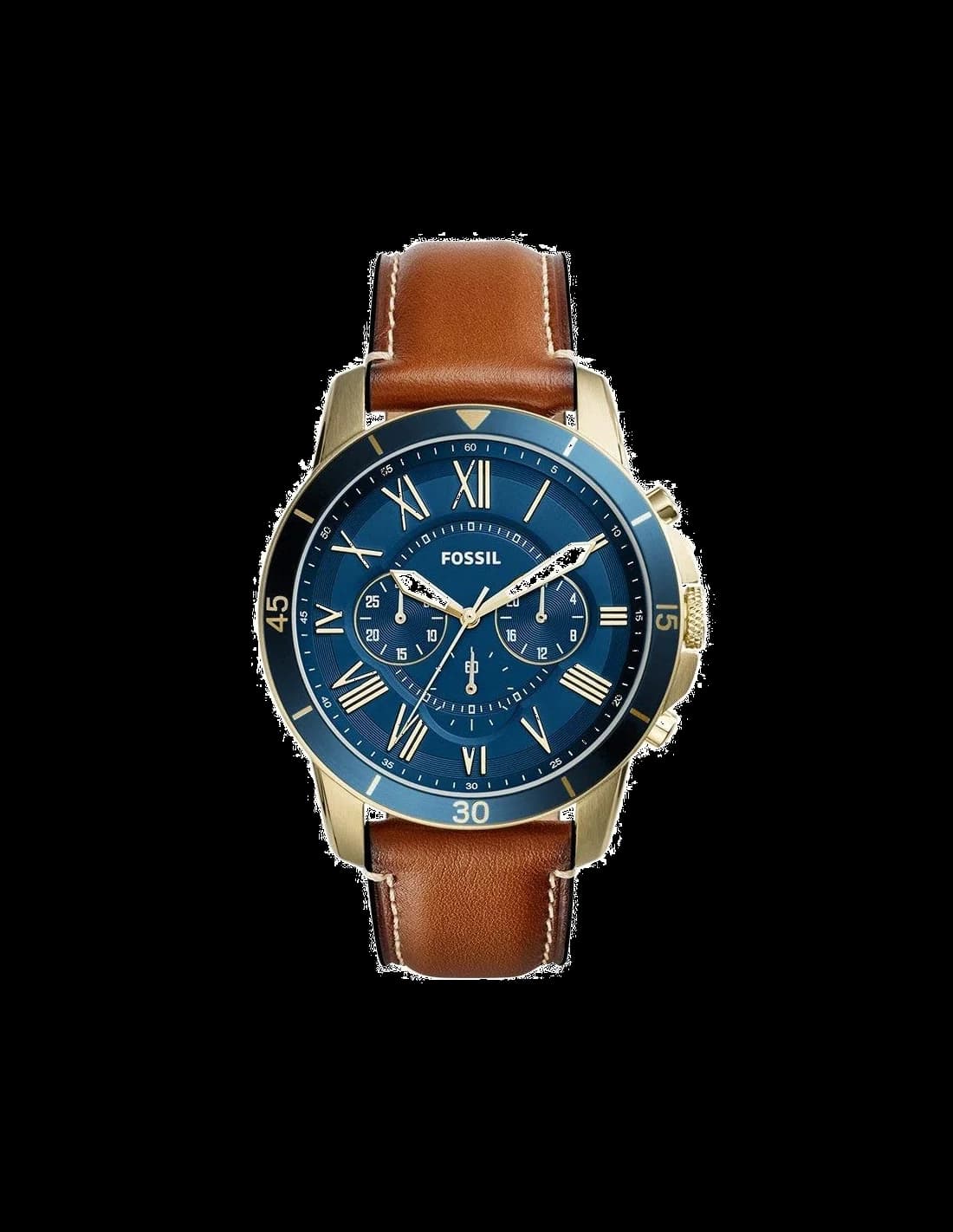 Montre Femme Fossil Grant FS5268 - Cadran Bleu, Bracelet Cuir Marron