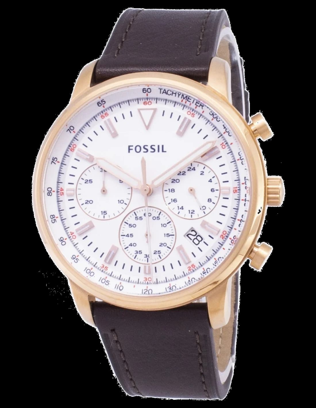 Montre Homme Fossil FS5415 Chronographe Cadran Noir, Boîtier Or Rose, Bracelet Cuir Marron