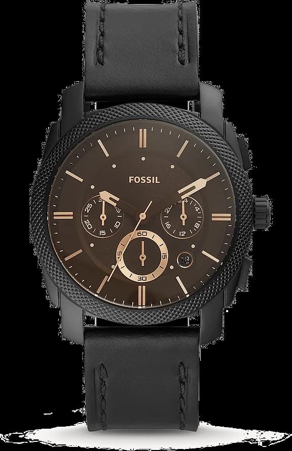 Montre Homme Fossil Machine FS5586 Chronographe Cadran Marron Bracelet Cuir Noir