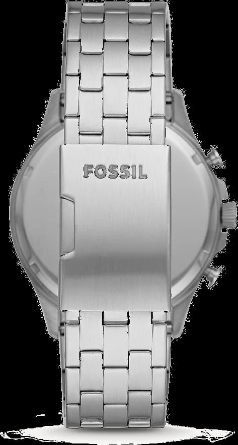 Visage cadran Fossil FS5605 avec index appliqués argentés, aiguilles dauphine et guichet date à 4h30