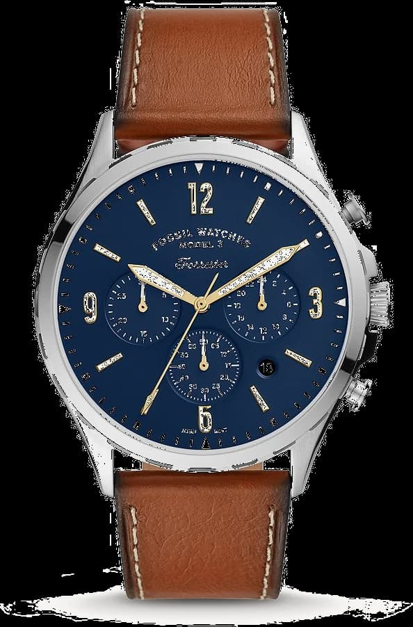 Montre Homme Fossil FS5607 Forrester - Cadran Bleu, Boîtier Argent, Bracelet Cuir Marron