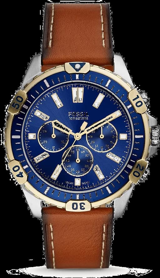 Montre Homme Fossil FS5625 Chronographe Cuir Argenté Cadran Bleu