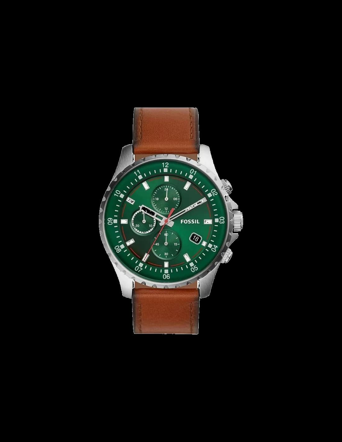 Montre Homme Fossil FS5734 Chronographe Cadran Vert Acier Bracelet Cuir Marron
