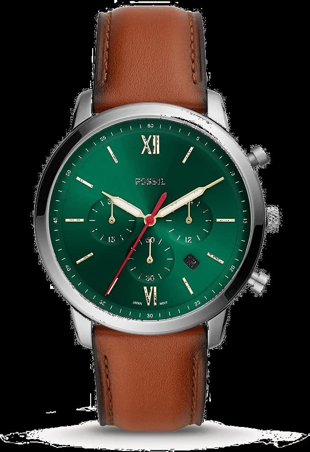Montre Homme Fossil FS5735 Chronographe Cadran Vert Soleillé Bracelet Cuir Marron