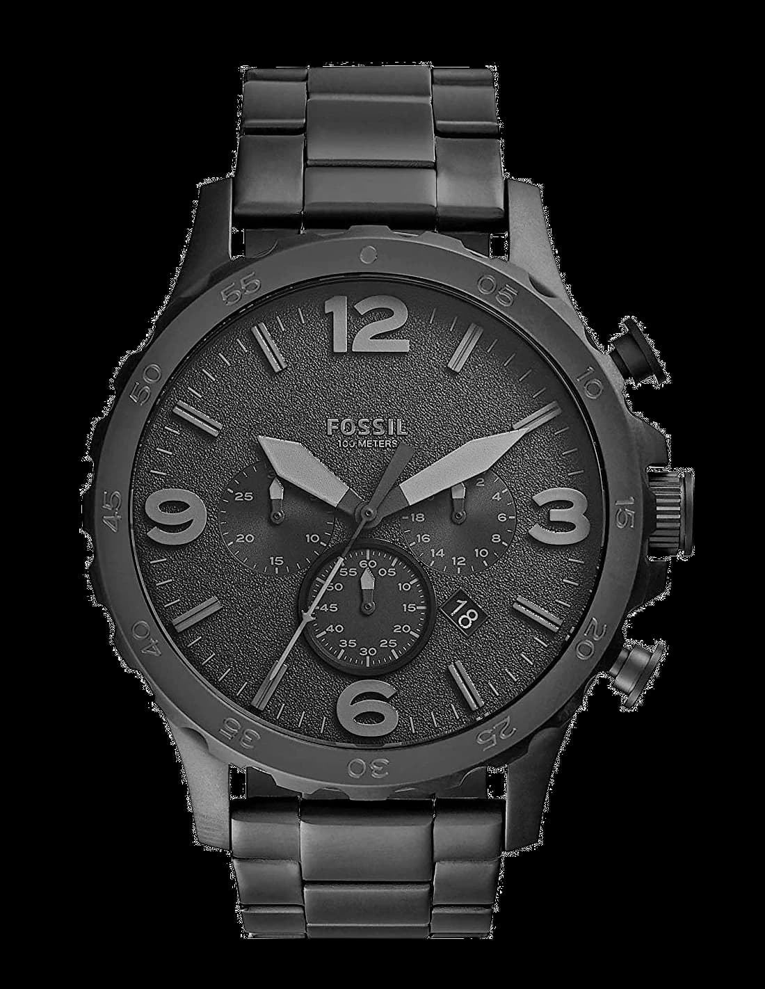 Montre Homme Fossil Nate JR1401 Chronographe Acier Noir IP 50 mm