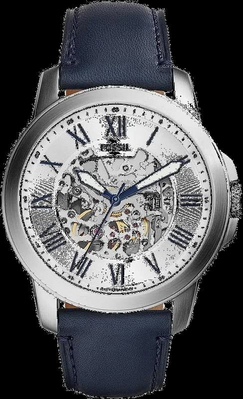 Montre Homme Fossil ME3111 Automatique - Boîtier Acier, Bracelet Cuir Bleu