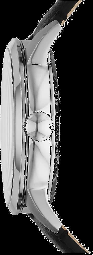 Attache bracelet Fossil ME3200 en cuir noir cousu main avec fermoir boucle ardillon en acier inoxydable brossé