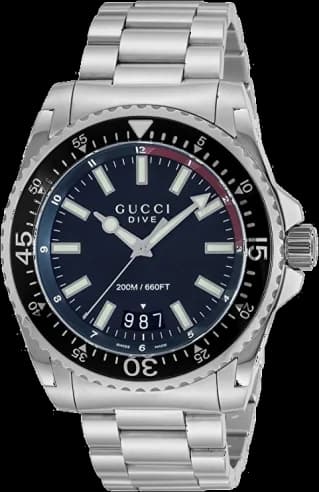 Montre Gucci Dive YA136212 pour Homme, Cadran Noir et Bracelet Acier Argent