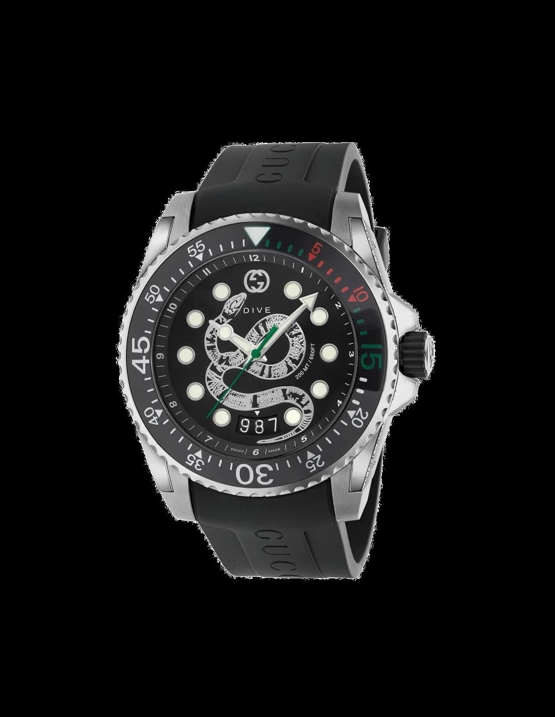 Montre de plongée Gucci Dive YA136217 pour Homme, cadran noir, bracelet caoutchouc