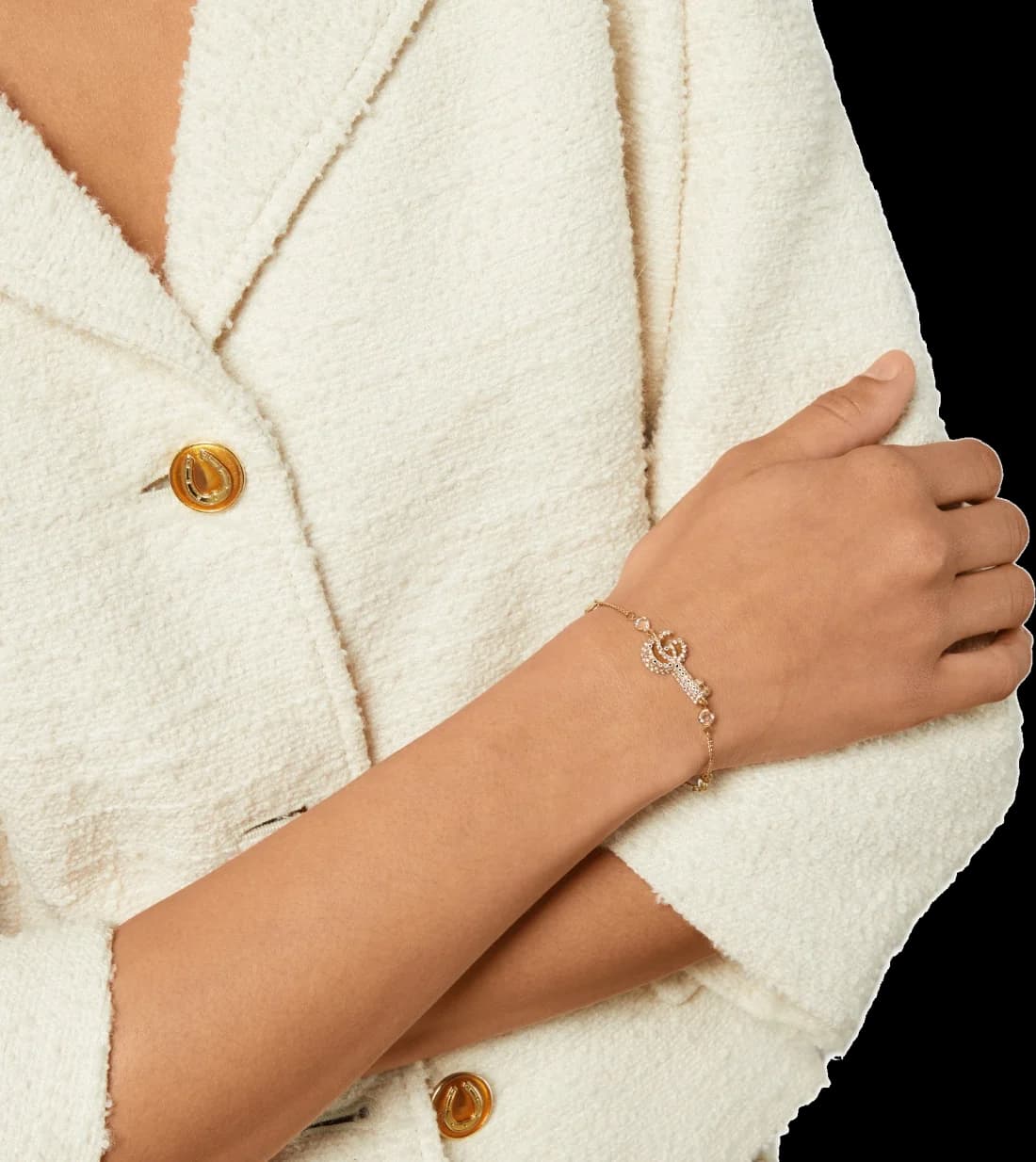 Bracelet Gucci Clé Double G en laiton plaqué or avec cristaux - Réf. 109523 - Pour femme vue 3