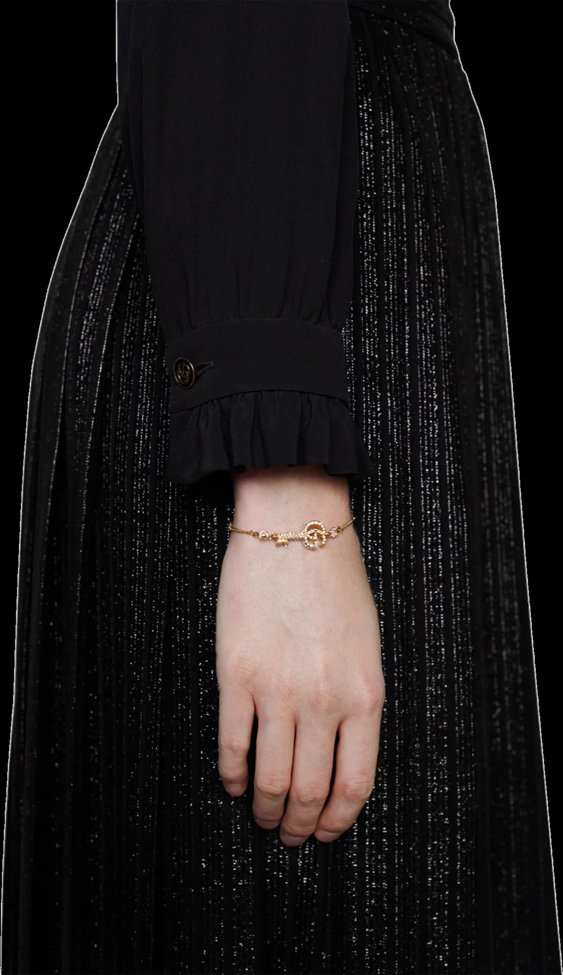 Bracelet Gucci Clé Double G en laiton plaqué or avec cristaux - Réf. 109523 - Pour femme vue 4