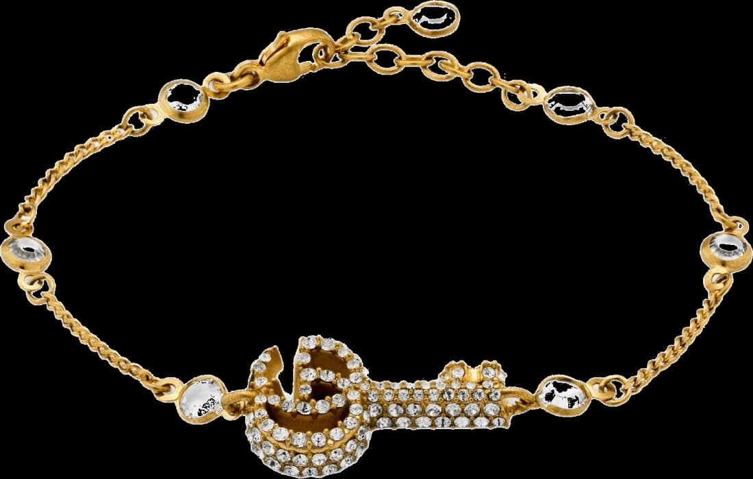 Bracelet Gucci Clé Double G en laiton plaqué or avec cristaux - Réf. 109523 - Pour femme