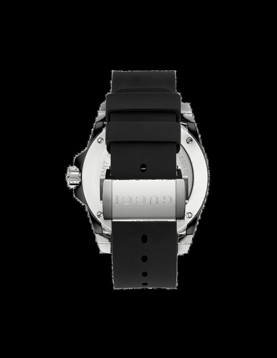 Visage cadran Gucci YA136204 présentant index ronds et bâton, aiguilles luminescentes, guichet date à 3h, lisibilité parfaite
