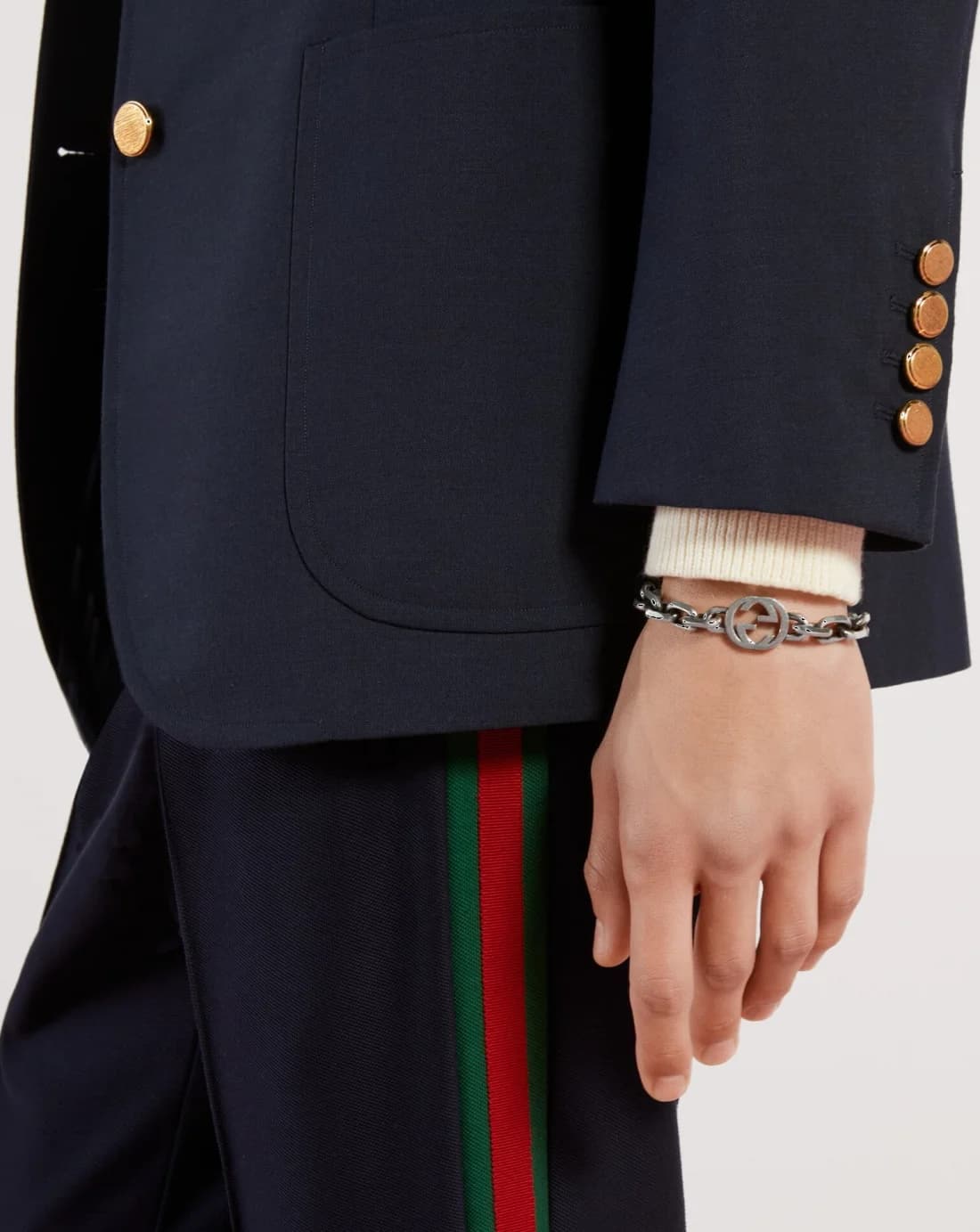 Bracelet Gucci Homme en Argent 925, Logo GG entrelacé - Réf. 627068J8400