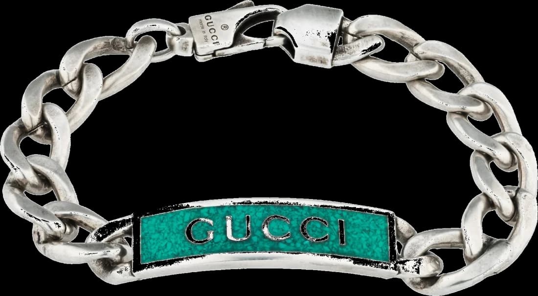 Bracelet Gucci unisexe en argent 925 avec logo émail turquoise - Réf. 678712 J8410 8183 vue 2