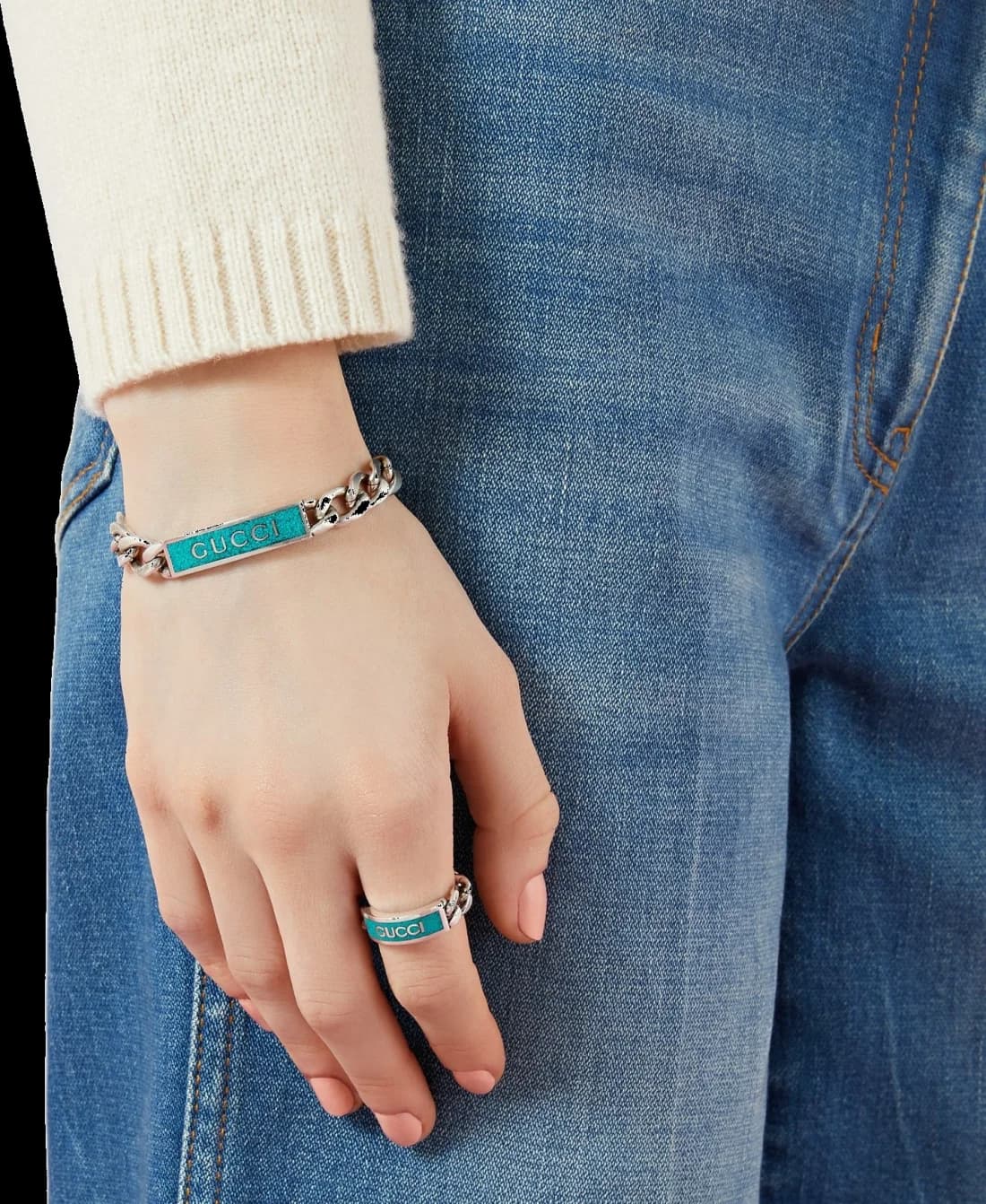 Bracelet Gucci unisexe en argent 925 avec logo émail turquoise - Réf. 678712 J8410 8183 vue 3