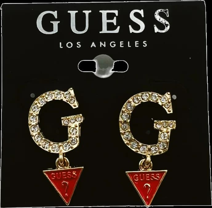 Boucles d'oreilles Guess pour femme - Lettre G triangle en métal doré avec zirconium - Réf. 109787