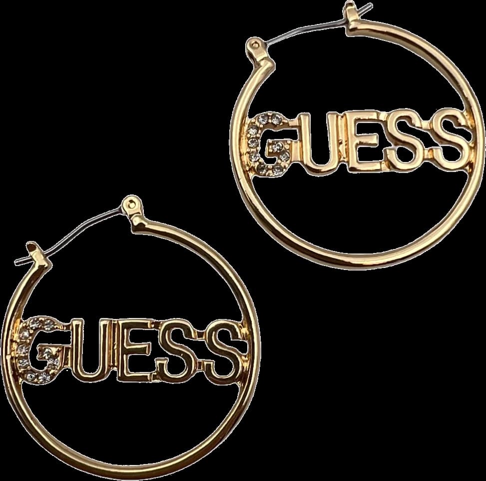 Boucles d'oreilles Guess rondes plaquées or avec logo et zirconium - Réf. 109795