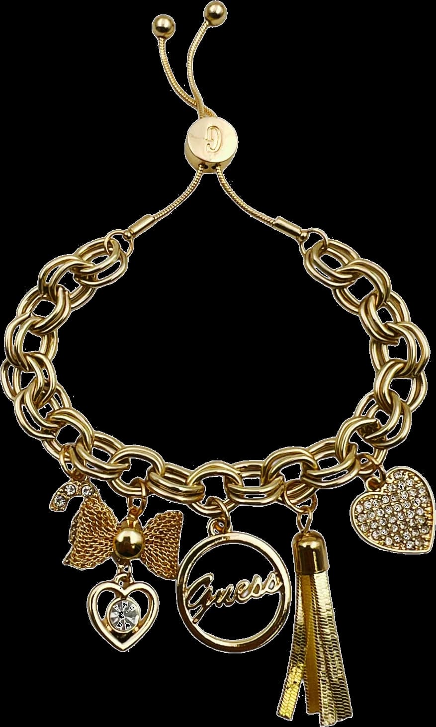 Bracelet Guess pour femme en métal doré jaune avec breloques serties de zircon - Réf. 109797