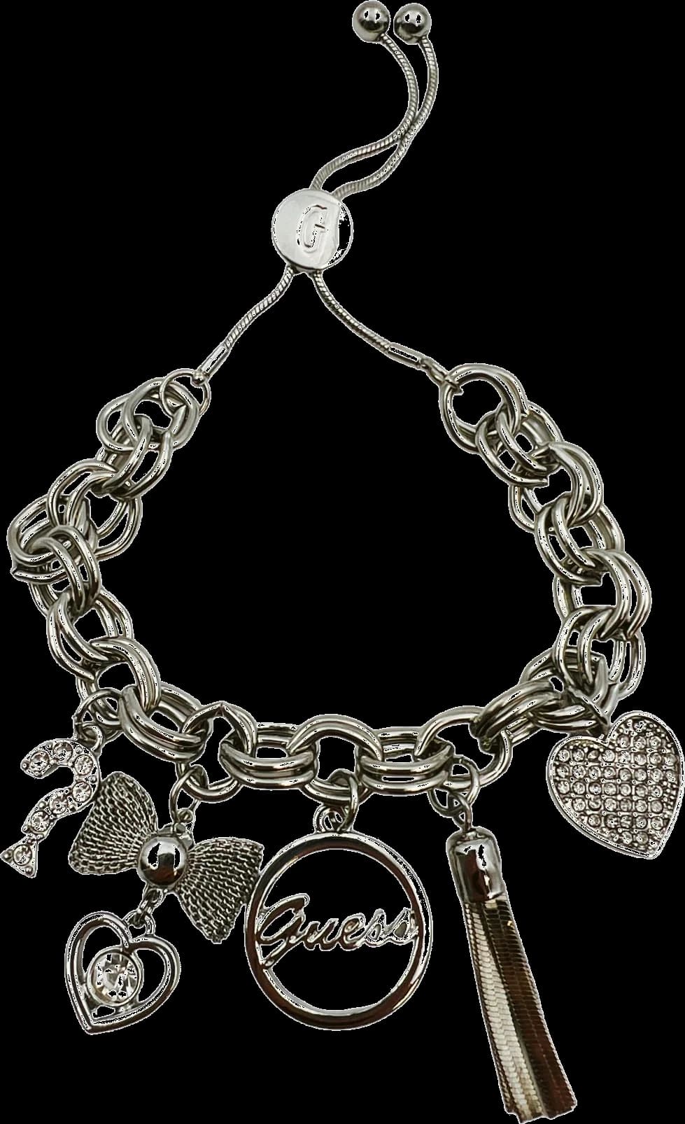 Bracelet Guess en métal doré à breloques serties de zircon, référence 109798, pour femme