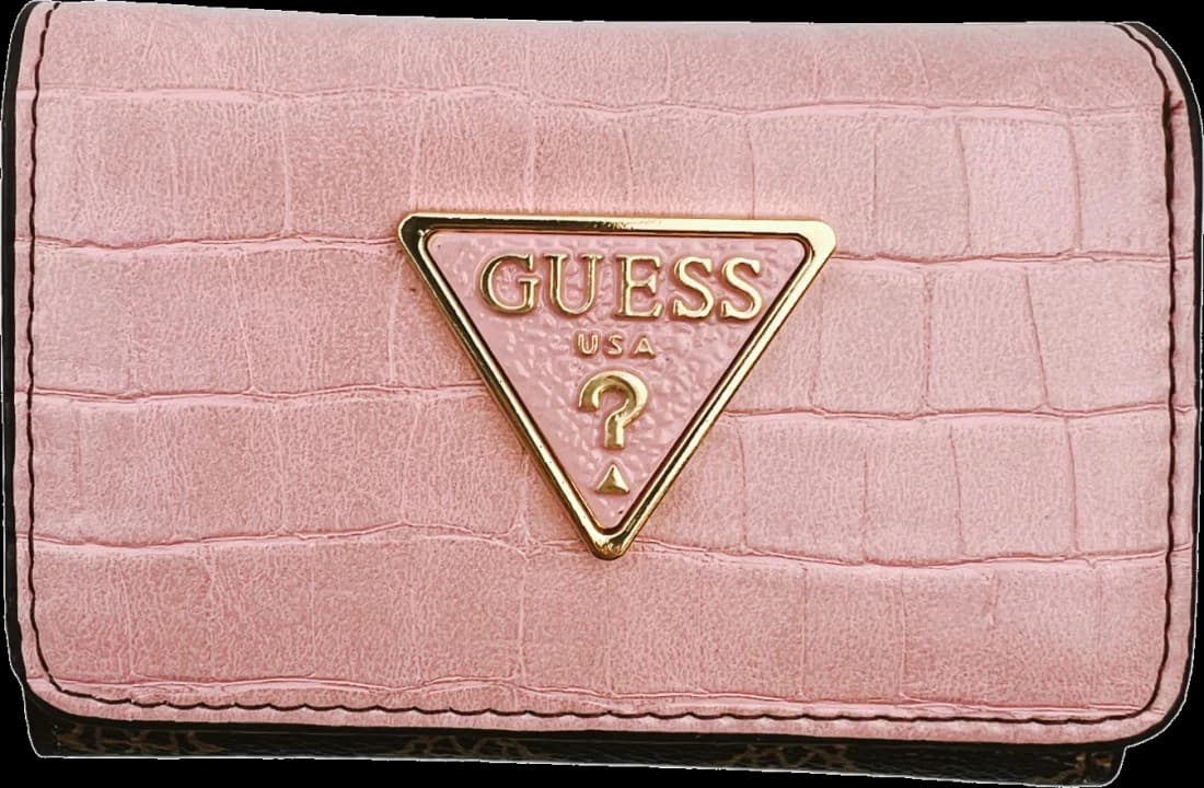 Portefeuille Guess pour femme - Réf. 109834 - Rose et marron à logo triangle en simili cuir