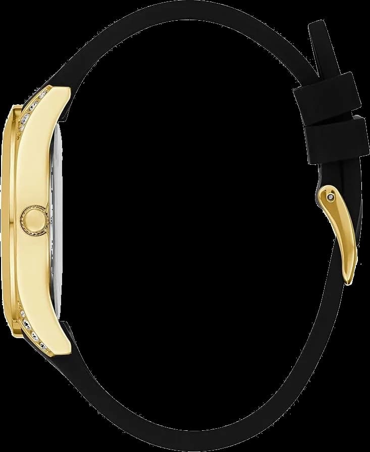 Attache bracelet Guess GW0109L1 en silicone noir texturé avec boucle ardillon en acier inoxydable brossé, ajustable et confortable