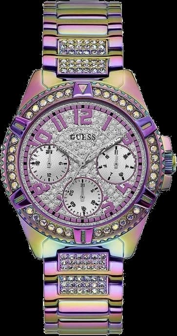 Montre Guess Lady Frontier GW0044L1 pour femme, cadran multicolore et bracelet violet acier