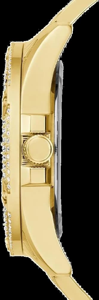 Attache bracelet Guess GW0464L2 en acier doré, maillons polis et satinés, fermoir déployant double sécurité gravé Guess