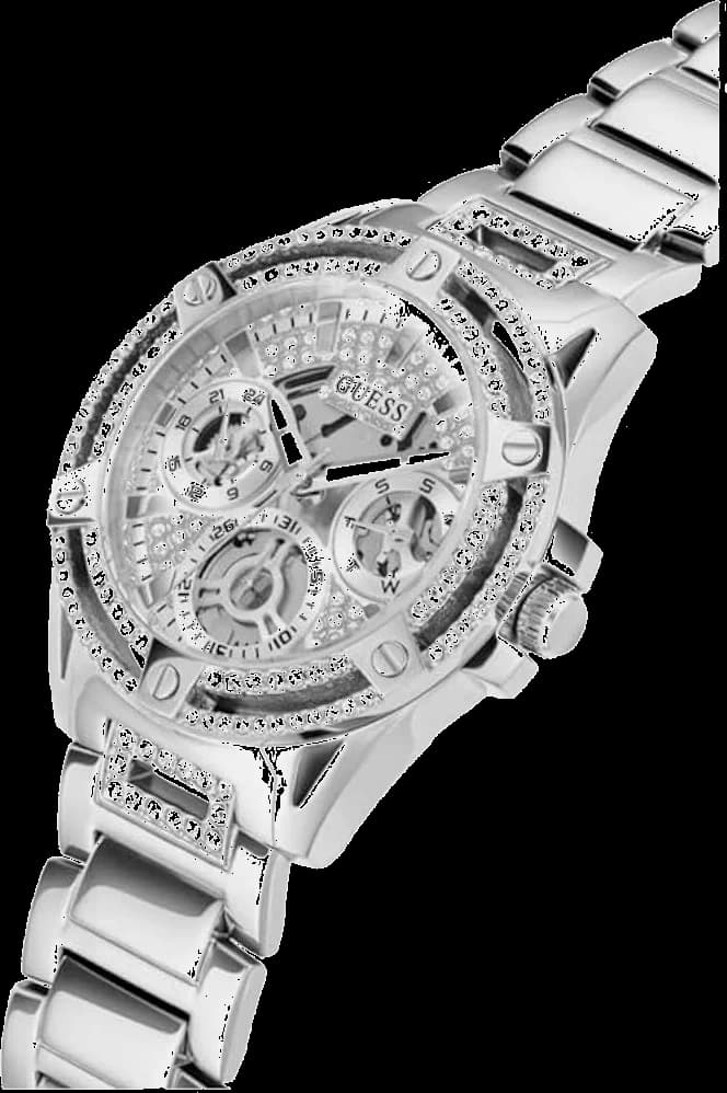Visage cadran Guess GW0464L1 aux index à strass et aiguilles en acier, précision suisse