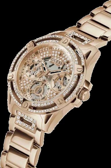 Attache bracelet Guess GW0464L3 en acier or rose à maillons lisses, fermoir déployant sécurisé, finition polie et satinée alternées