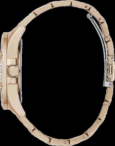 Lunette boîtier Guess GW0464L3 en acier or rose 32mm, lunette lisse serti de cristaux, fond vissé étanche 50m, vue profil fin
