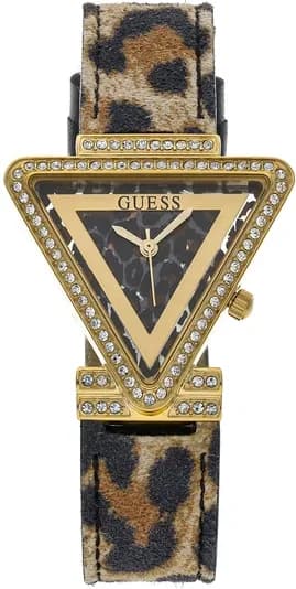 Garde-temps Guess GW0504L3 mouvement quartz précis cadran blanc motifs léopard et index dorés