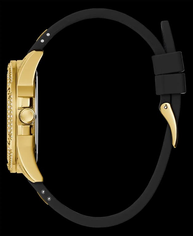 Montre Femme Guess Queen GW0536L3 - Boîtier doré orné de strass, bracelet silicone noir vue 3