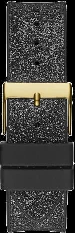 Attache bracelet Guess GW0105L2 en silicone noir texturé pailleté, fermoir boucle ardillon doré