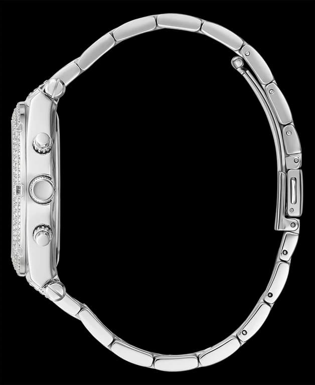 Lunette boîtier Guess GW0440L1 en acier poli avec lunette fixe incrustée de 48 strass, profil fin de 8mm pour un port élégant