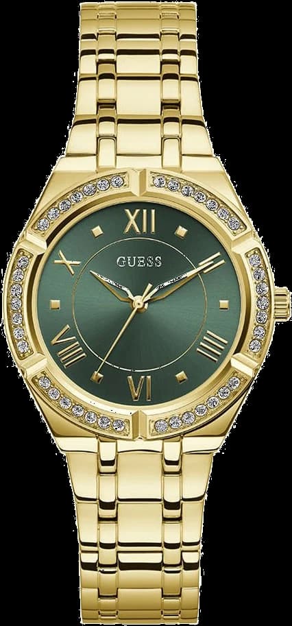 Garde-temps Guess GW0033L8 au cadran vert soleil avec index appliqués et aiguilles dorées