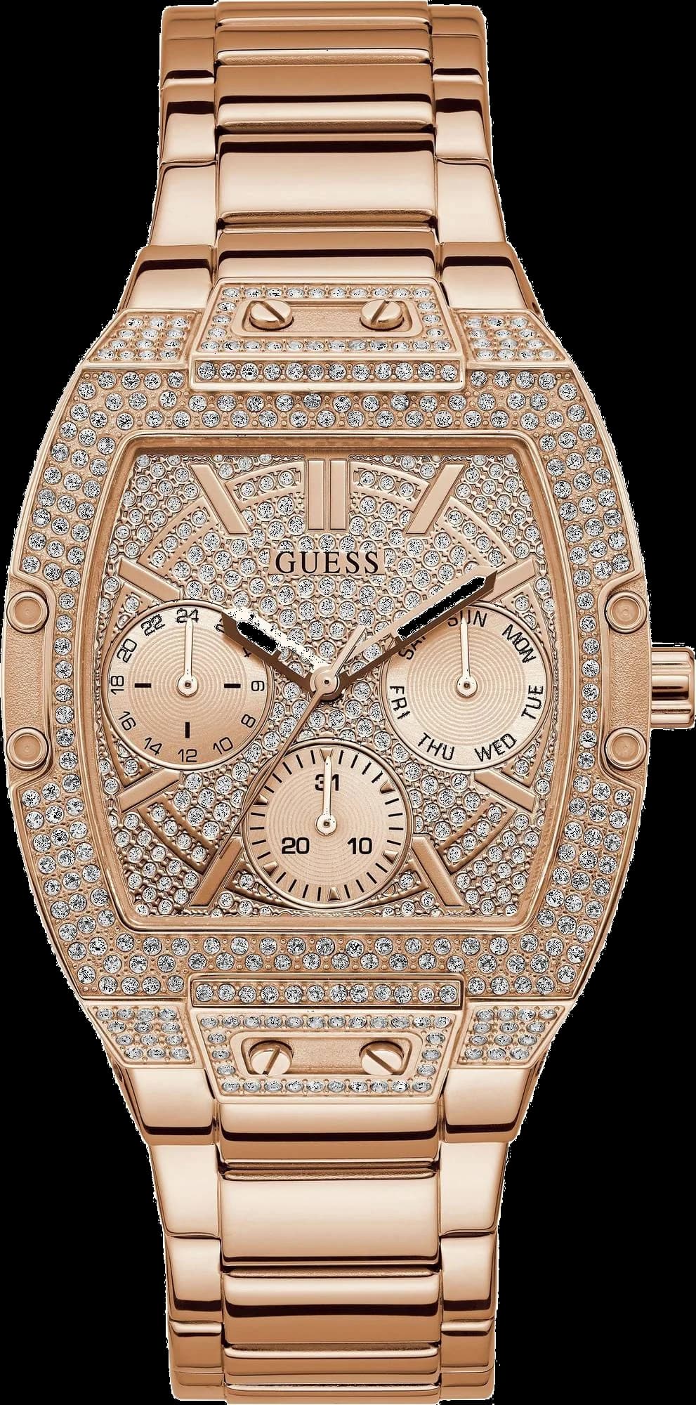 Garde-temps Guess GW0104L3 avec cadran blanc nacre et aiguilles dorées, style raffiné