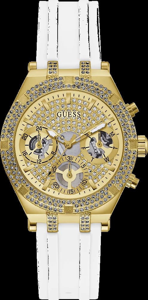 Garde-temps Guess GW0407L2 au cadran blanc nacré et aiguilles dorées, style raffiné et féminin