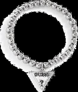 Bracelet Guess pour femme en perles d'acétate argenté avec plaque logo - Réf. 291658-21