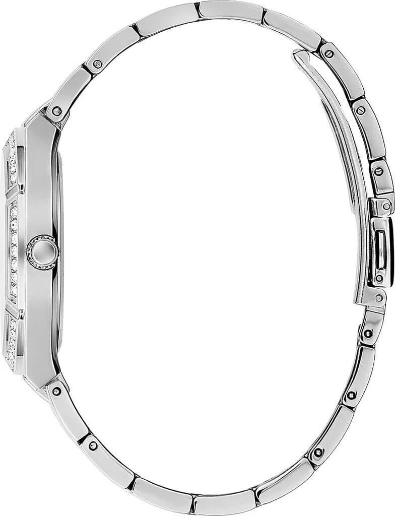 Attache bracelet Guess GW0033L7 en acier inoxydable argenté, maillons lisses et fermoir déployant sécurisé à double bouton