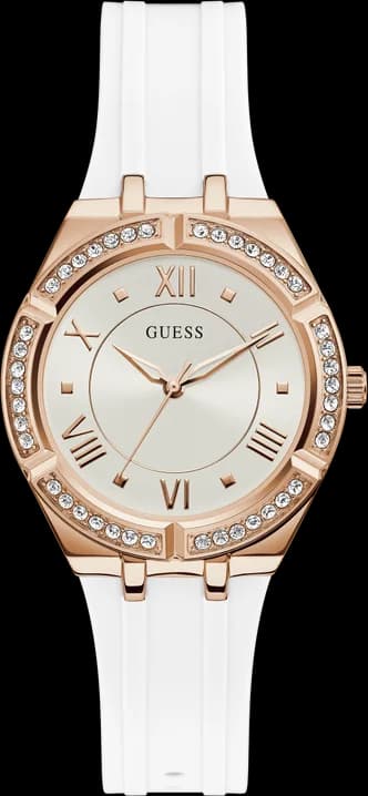 Montre Guess Femme GW0034L2 - Cadran Blanc, Bracelet Silicone Blanc, Boîtier Or Rose