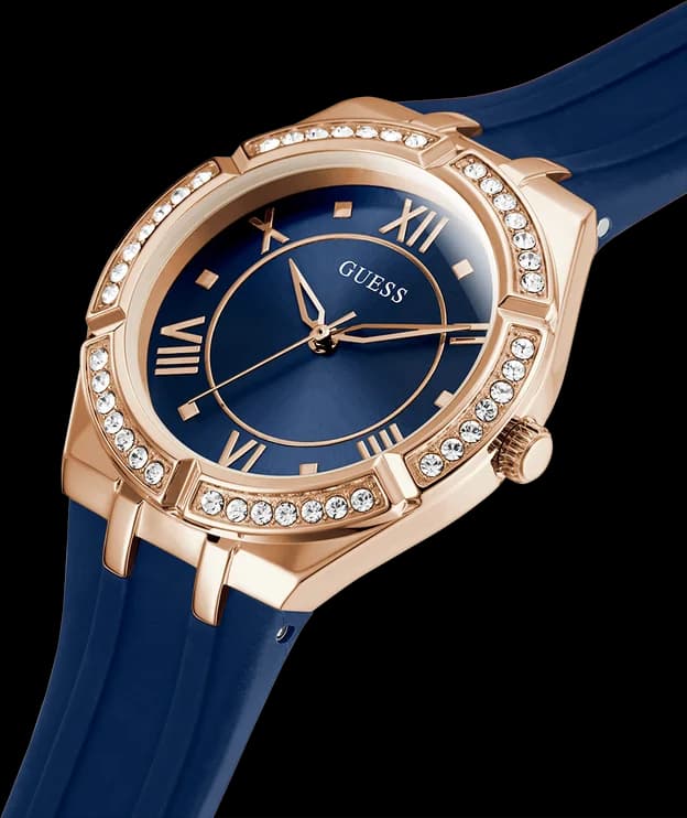 Montre Guess Cosmo GW0034L4 pour Femme - Cadran Bleu, Boîtier Or Rose, Bracelet Silicone vue 2