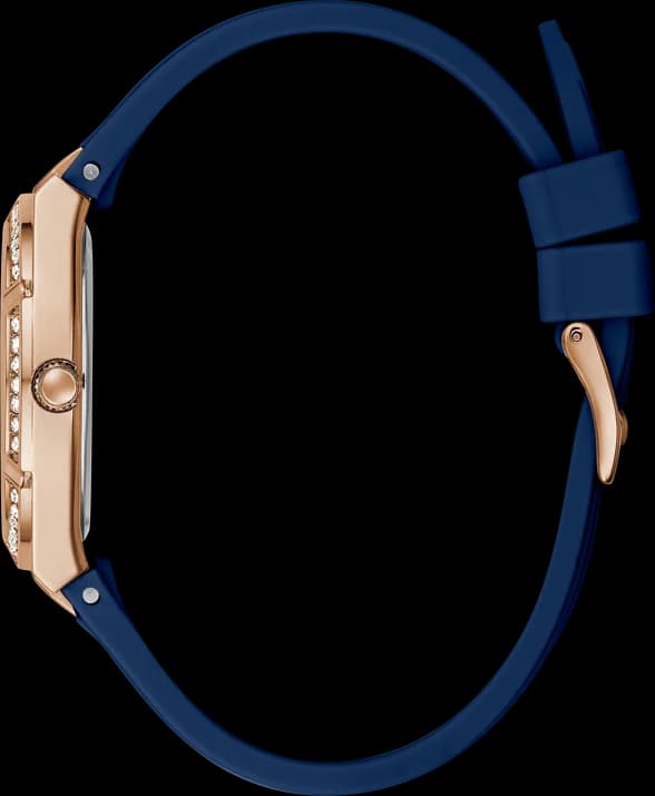 Montre Guess Cosmo GW0034L4 pour Femme - Cadran Bleu, Boîtier Or Rose, Bracelet Silicone vue 3